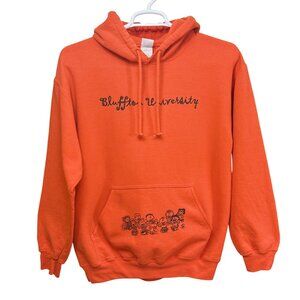Gildan Bluffton University Orange Hoodie Medium Snoopy Peanuts Graphic Pullover